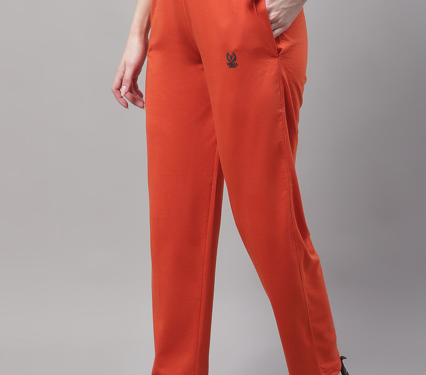 Mack Jonney Rust Regular fit Cotton Trackpant for Women(Zip On 1 Side Pocket)
