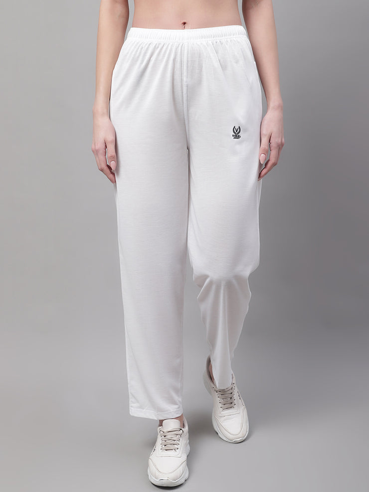 Mack Jonney White Regular fit Cotton Trackpant for Women(Zip On 1 Side Pocket)