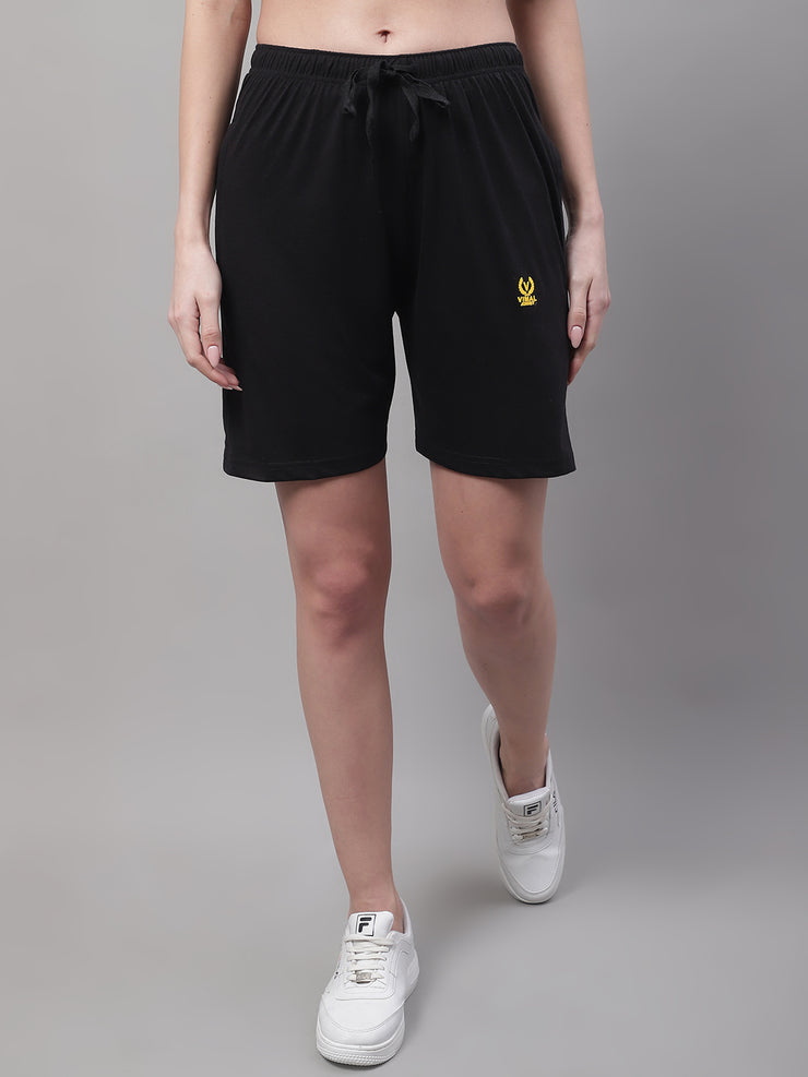 Mack Jonney Black Regular fit Cotton Shorts for Women