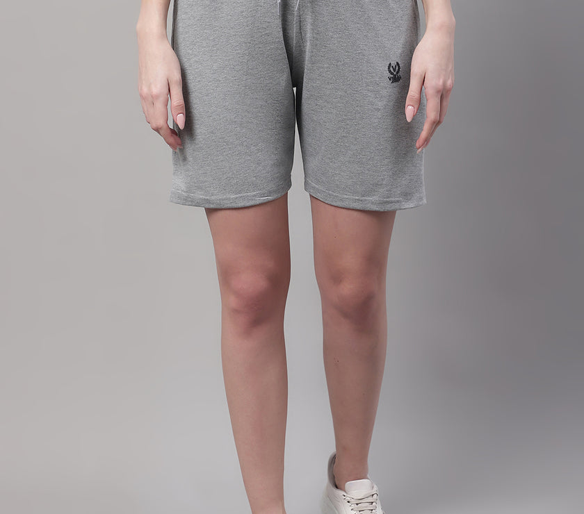 Mack Jonney Grey Melange Regular fit Cotton Shorts for Women