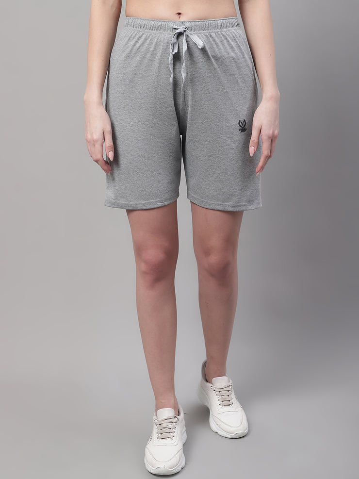 Mack Jonney Grey Melange Regular fit Cotton Shorts for Women