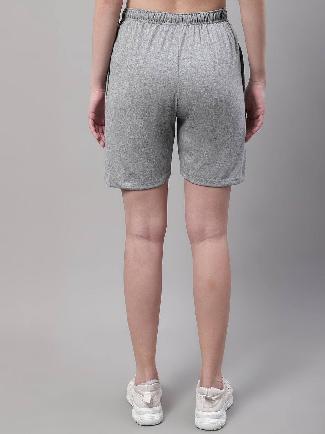 Mack Jonney Grey Melange Regular fit Cotton Shorts for Women