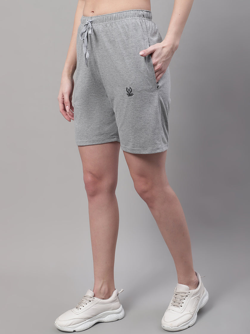Mack Jonney Grey Melange Regular fit Cotton Shorts for Women