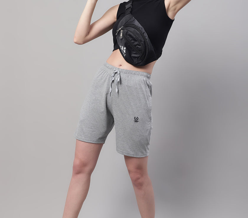 Mack Jonney Grey Melange Regular fit Cotton Shorts for Women