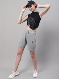 Mack Jonney Grey Melange Regular fit Cotton Shorts for Women