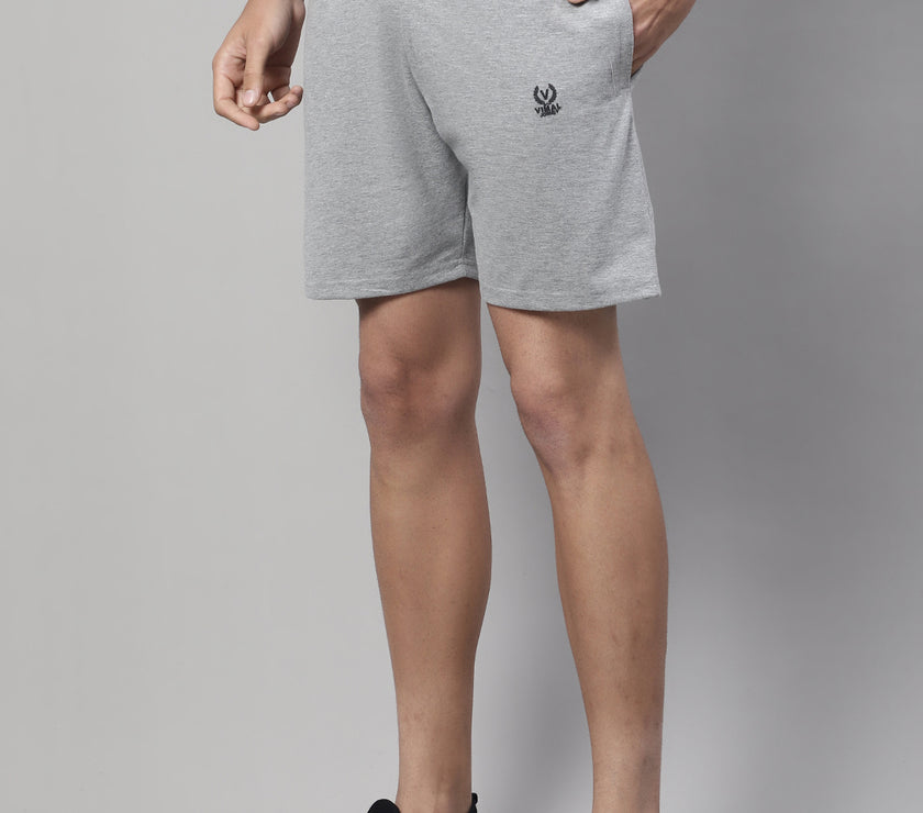 Mack Jonney Grey Melange Regular fit Cotton Shorts for Men