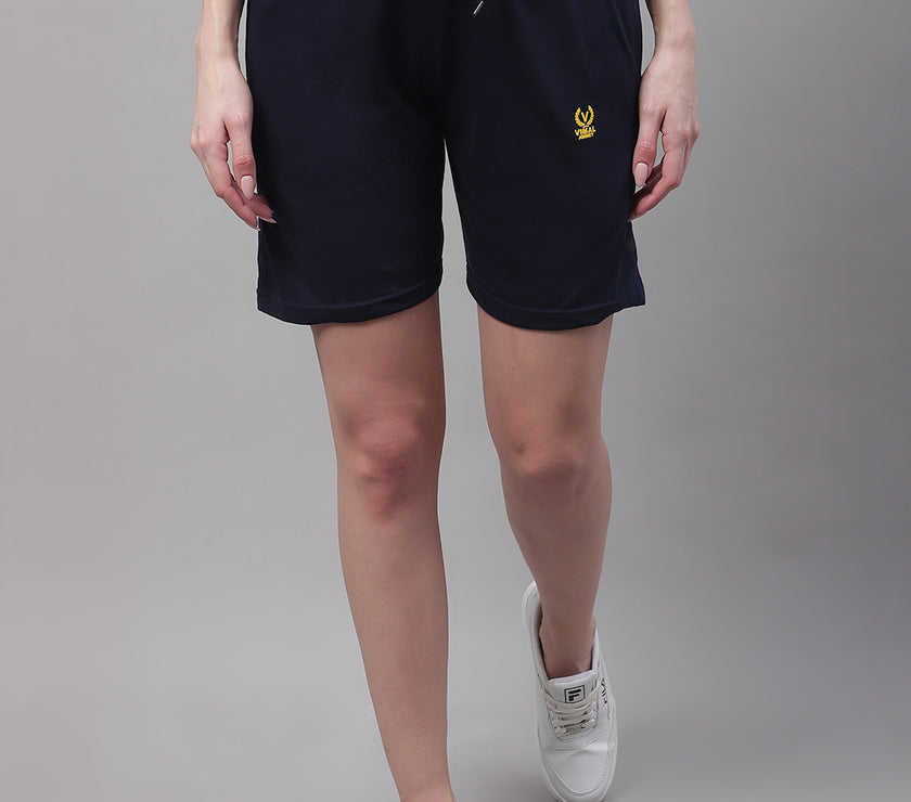 Mack Jonney Navy Blue Regular fit Cotton Shorts for Women