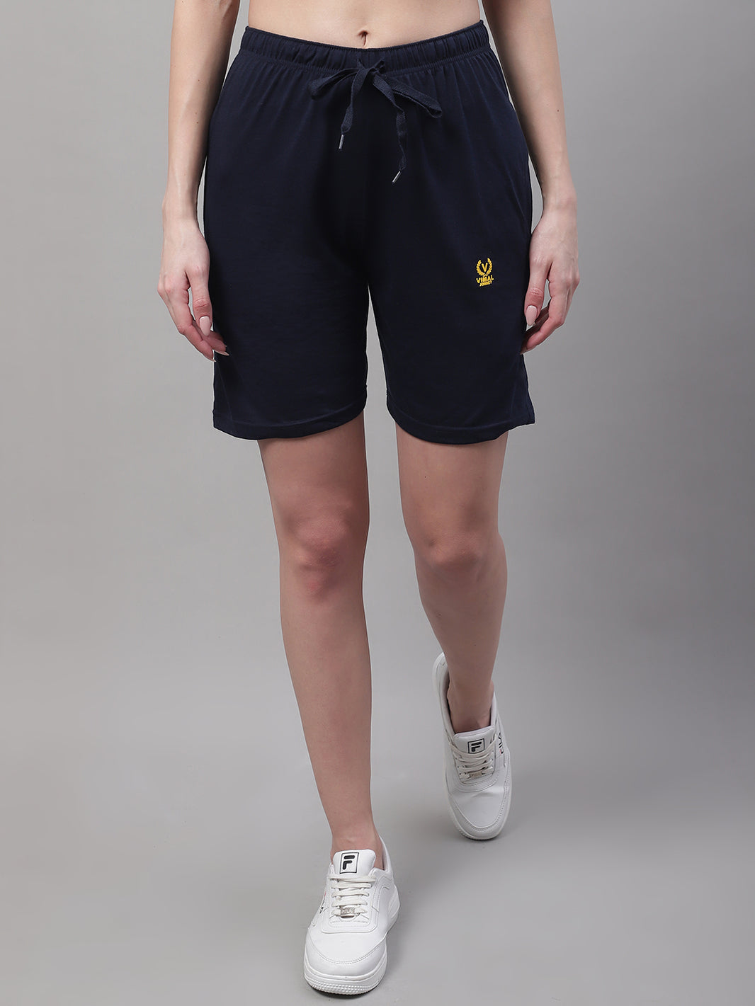 Mack Jonney Navy Blue Regular fit Cotton Shorts for Women