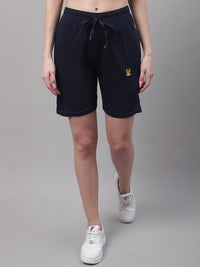 Mack Jonney Navy Blue Regular fit Cotton Shorts for Women