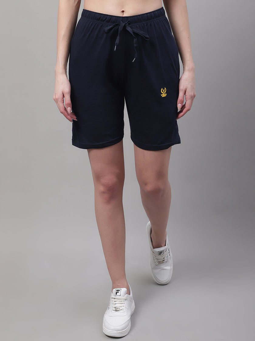 Mack Jonney Navy Blue Regular fit Cotton Shorts for Women