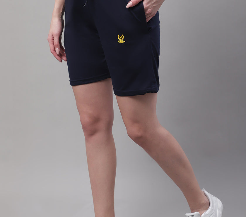 Mack Jonney Navy Blue Regular fit Cotton Shorts for Women