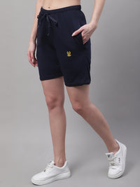 Mack Jonney Navy Blue Regular fit Cotton Shorts for Women