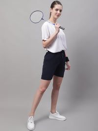 Mack Jonney Navy Blue Regular fit Cotton Shorts for Women