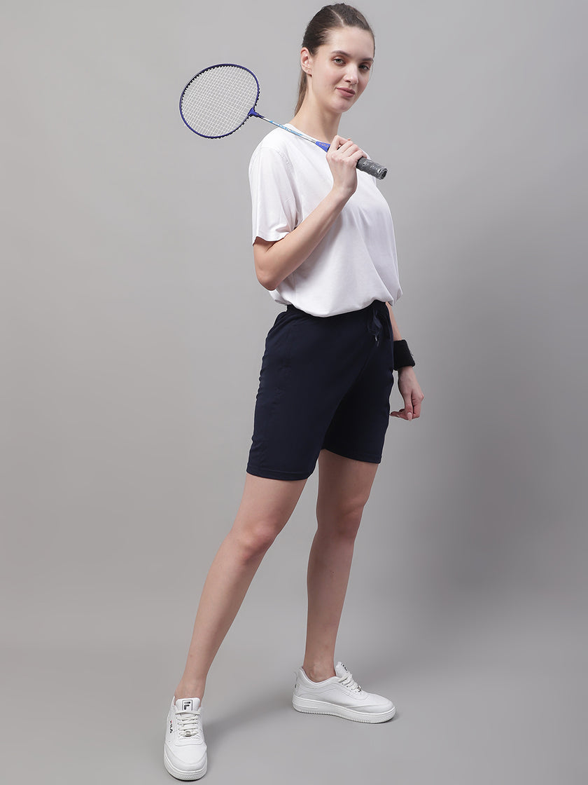 Mack Jonney Navy Blue Regular fit Cotton Shorts for Women