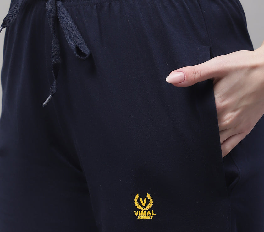 Mack Jonney Navy Blue Regular fit Cotton Shorts for Women