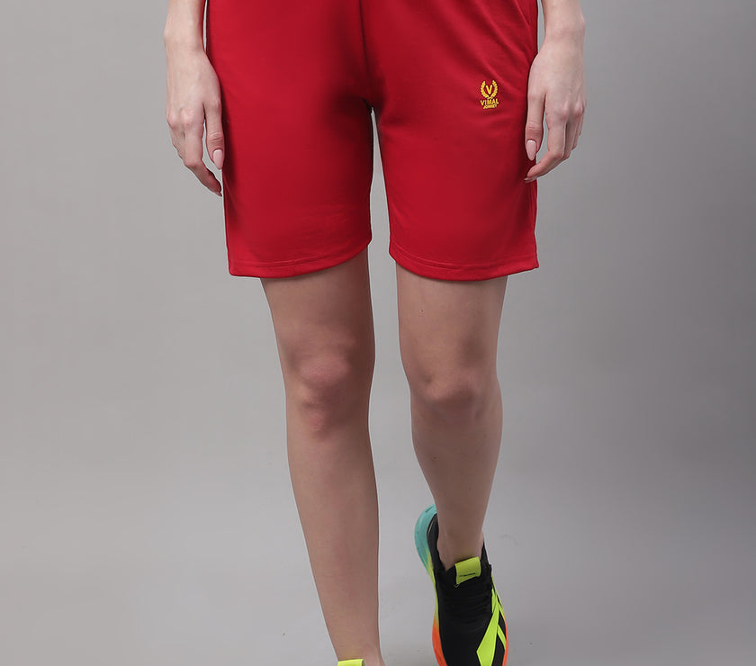 Mack Jonney Red Regular fit Cotton Shorts for Women
