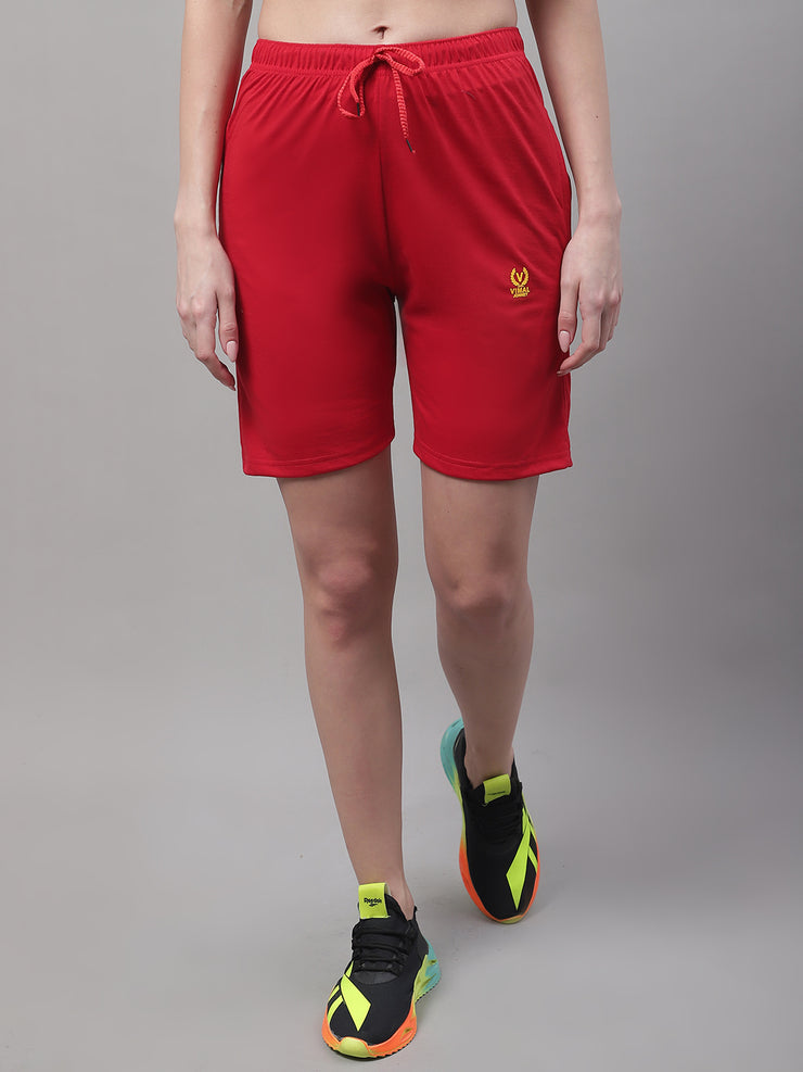 Mack Jonney Red Regular fit Cotton Shorts for Women
