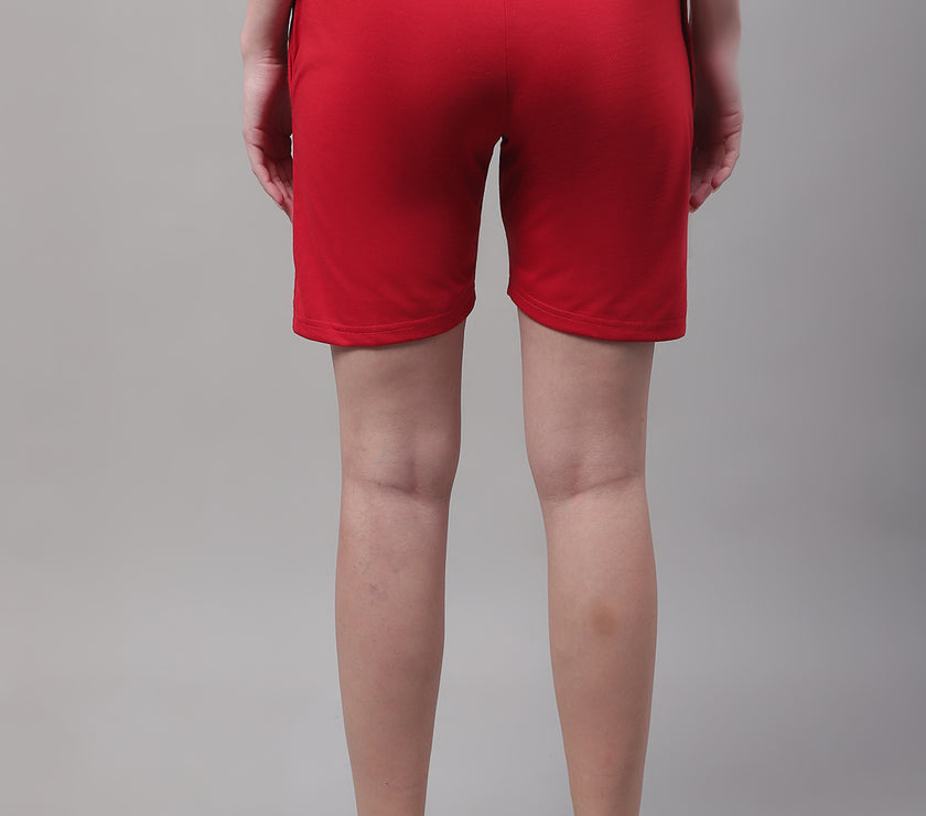 Mack Jonney Red Regular fit Cotton Shorts for Women