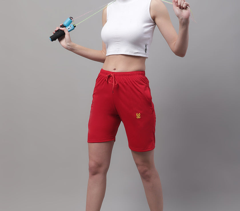 Mack Jonney Red Regular fit Cotton Shorts for Women