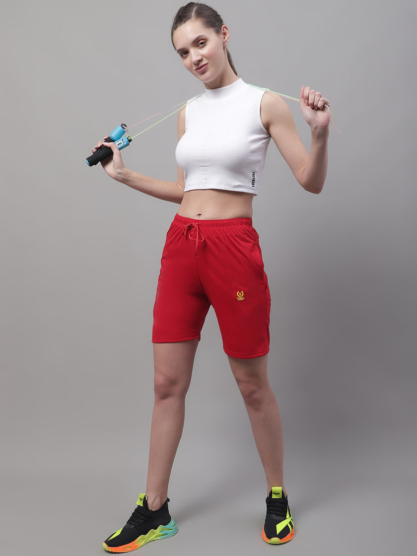 Mack Jonney Red Regular fit Cotton Shorts for Women