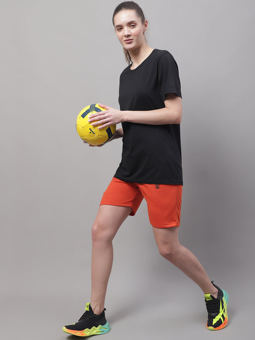 Mack Jonney Rust Regular fit Cotton Shorts for Women