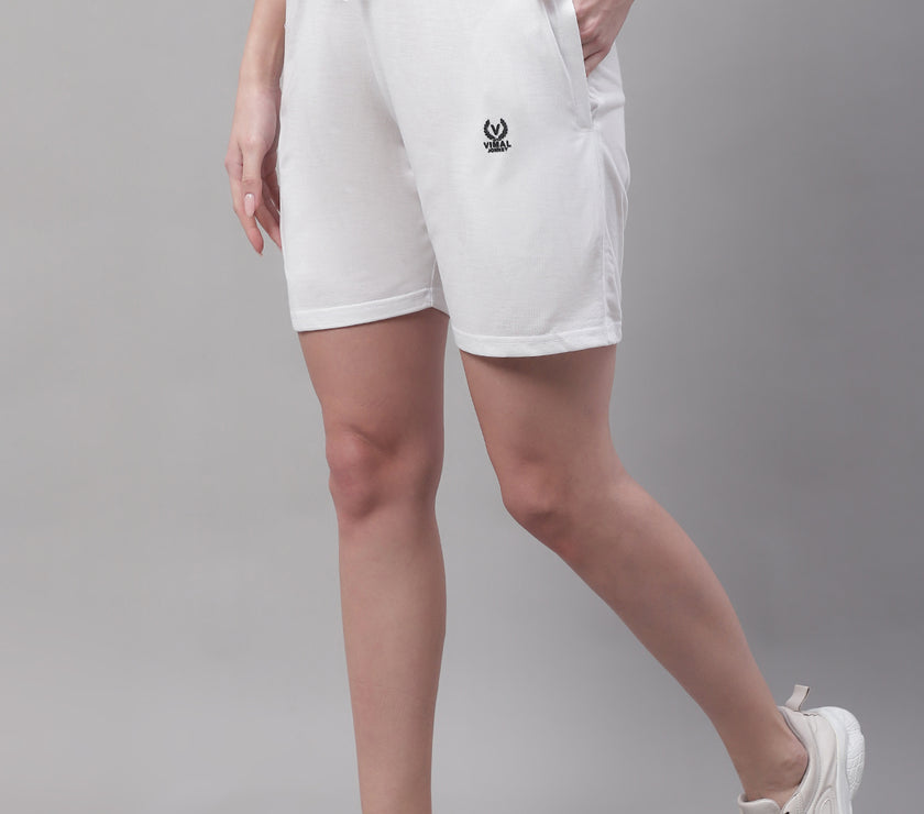 Mack Jonney White Regular fit Cotton Shorts for Women