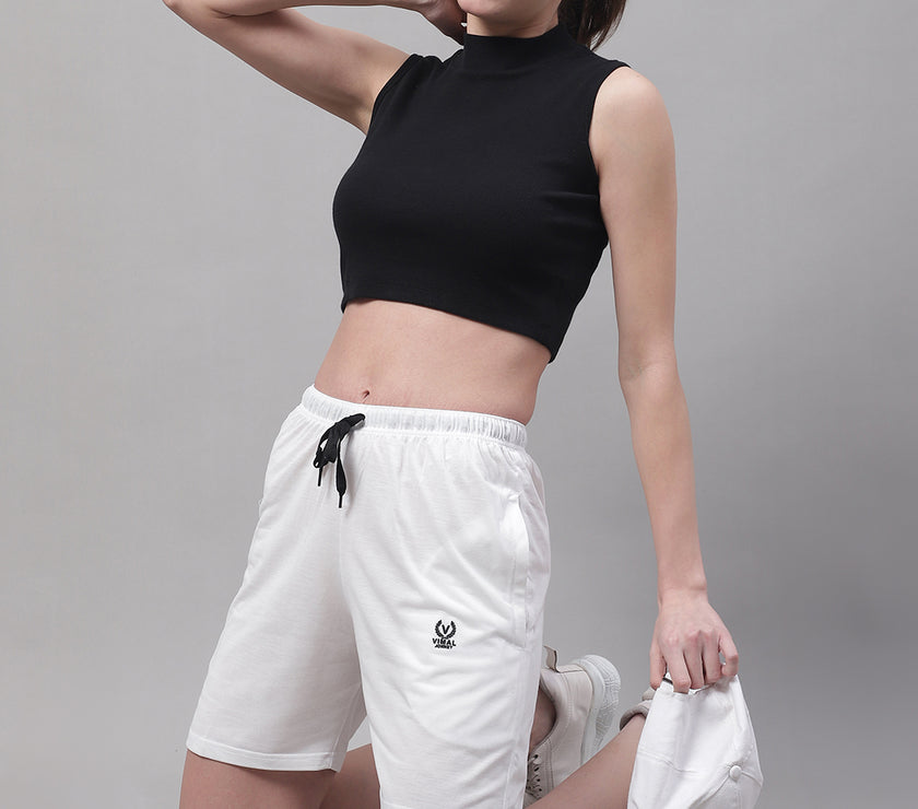 Mack Jonney White Regular fit Cotton Shorts for Women