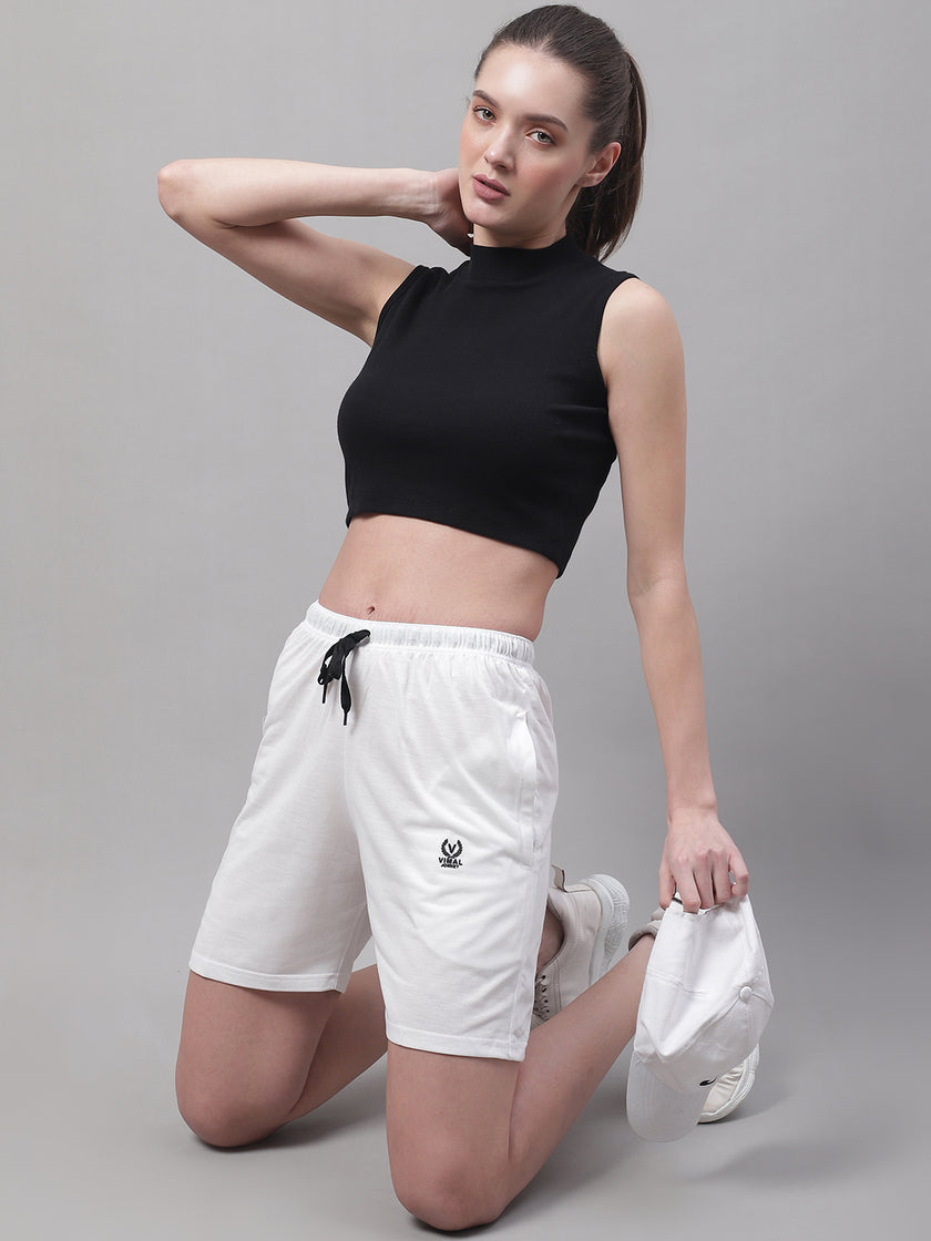 Mack Jonney White Regular fit Cotton Shorts for Women