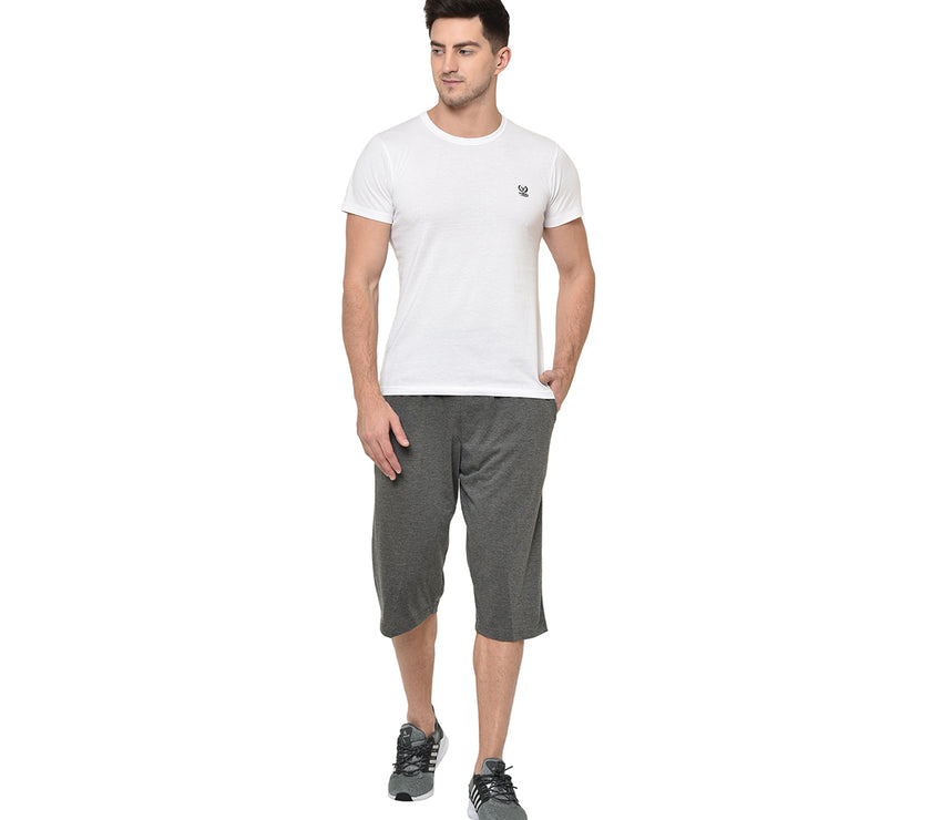 Mack Jonney Cotton Blended Regular Fit Dark Grey 3/4th Capri For Men