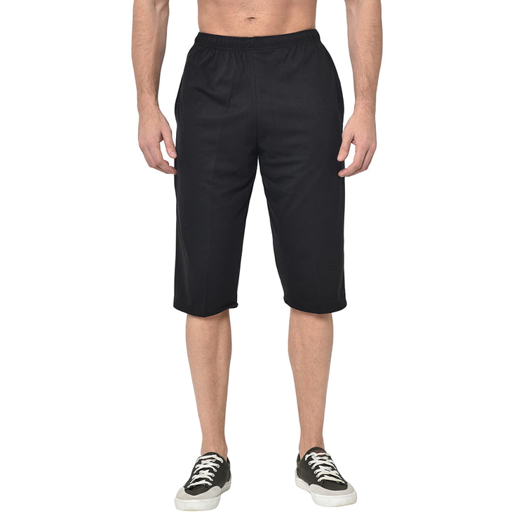 Mack Jonney Cotton Blended Regular Fit Black 3/4th Capri For Men