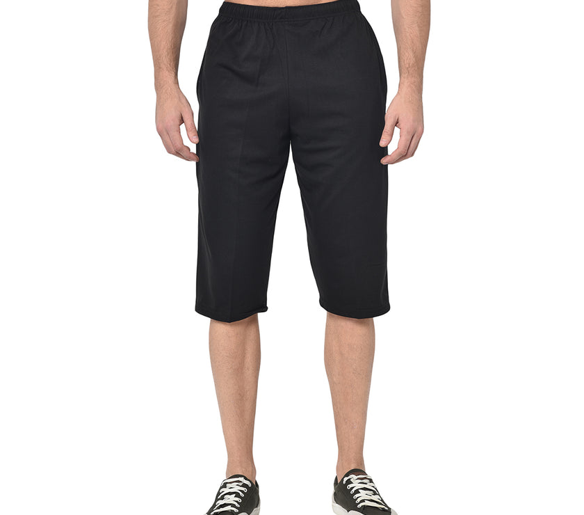 Mack Jonney Cotton Blended Regular Fit Black 3/4th Capri For Men
