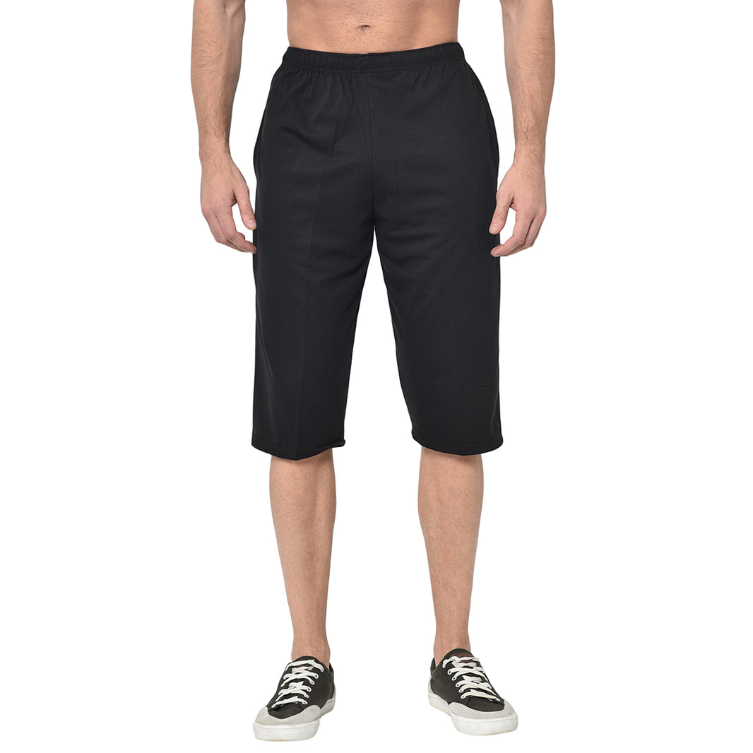 Mack Jonney Cotton Blended Regular Fit Black 3/4th Capri For Men