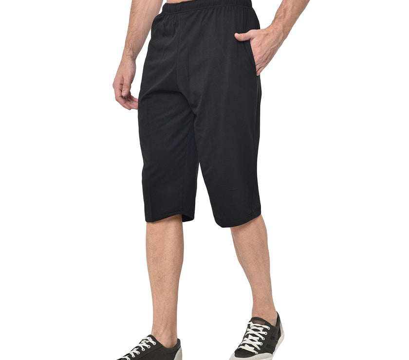 Mack Jonney Cotton Blended Regular Fit Black 3/4th Capri For Men