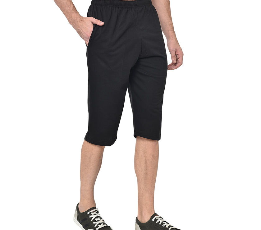 Mack Jonney Cotton Blended Regular Fit Black 3/4th Capri For Men
