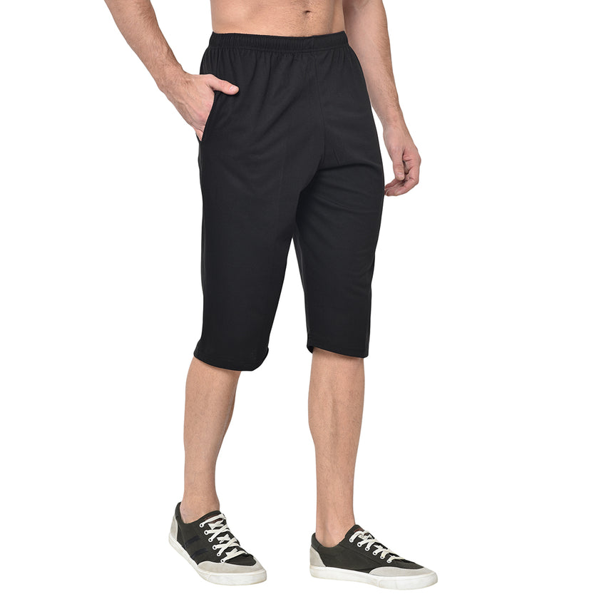 Mack Jonney Cotton Blended Regular Fit Black 3/4th Capri For Men