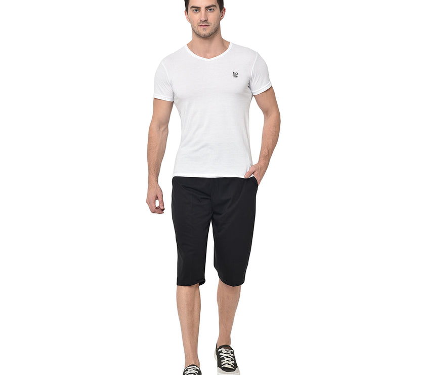 Mack Jonney Cotton Blended Regular Fit Black 3/4th Capri For Men