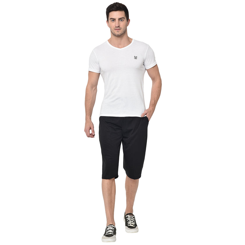 Mack Jonney Cotton Blended Regular Fit Black 3/4th Capri For Men