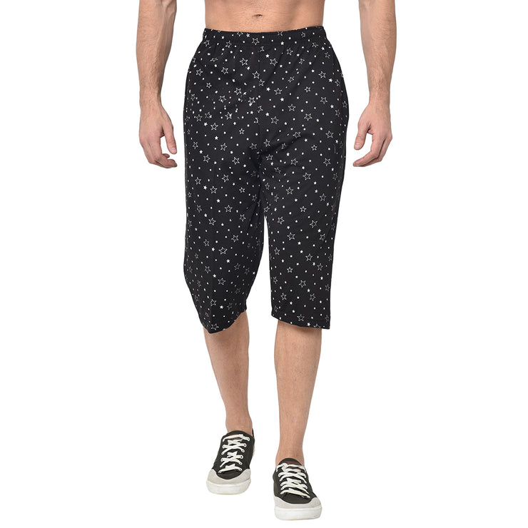Mack Jonney Cotton Blended Regular Fit Black 3/4th Capri For Men