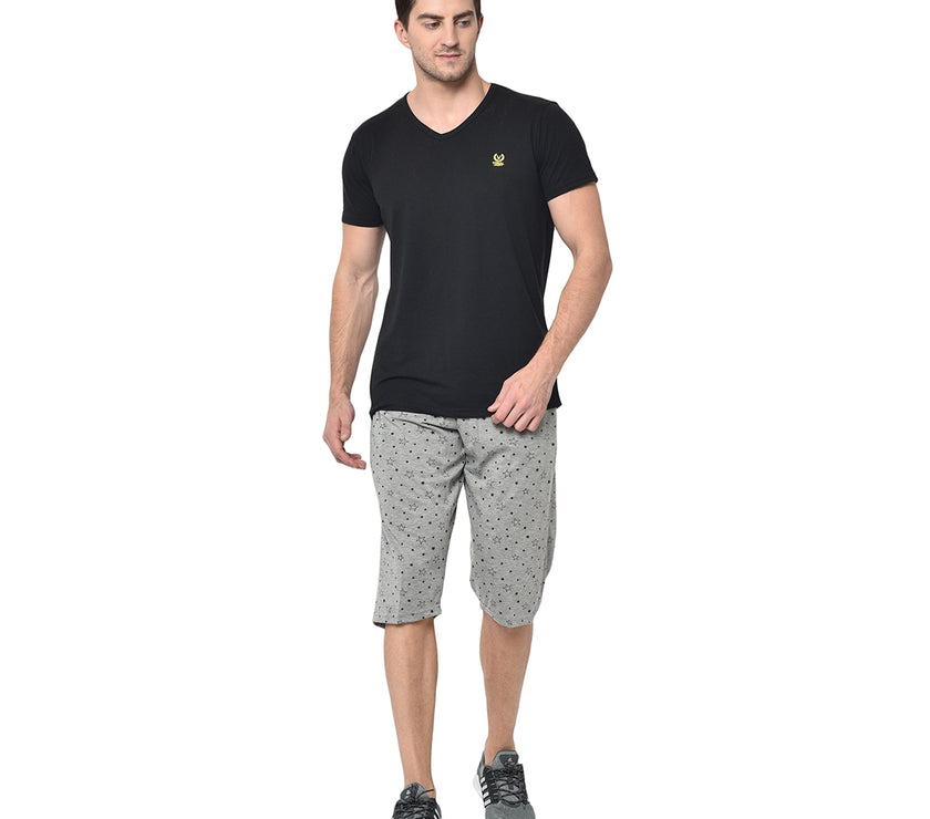 Mack Jonney Cotton Blended Regular Fit Black 3/4th Capri For Men