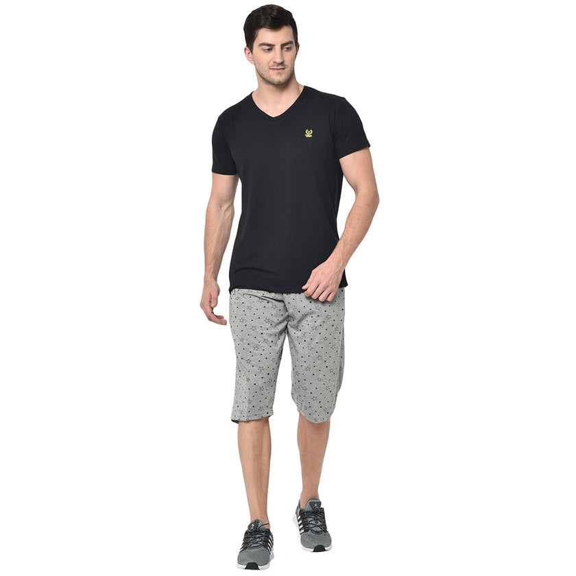 Mack Jonney Cotton Blended Regular Fit Black 3/4th Capri For Men