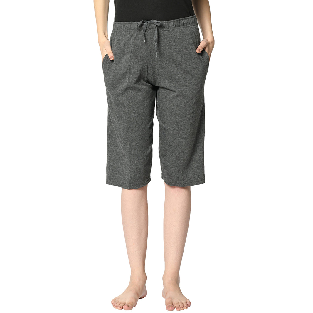 Mack Jonney Grey 3/4th Capri For Women's