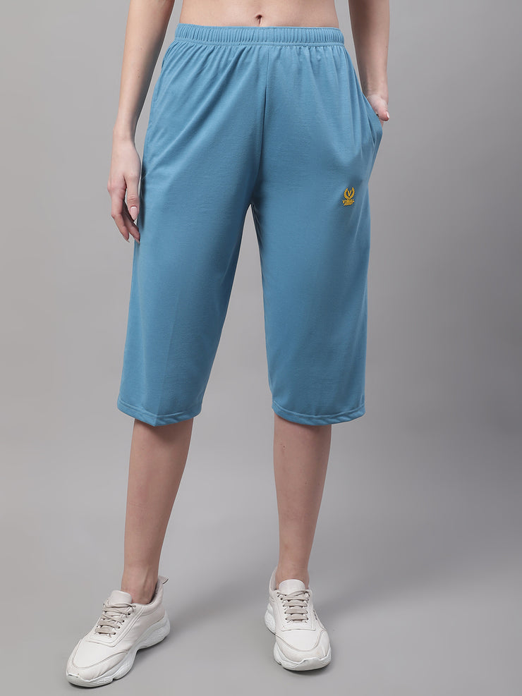 Mack Jonney Blue Regular fit Cotton Capri for Women