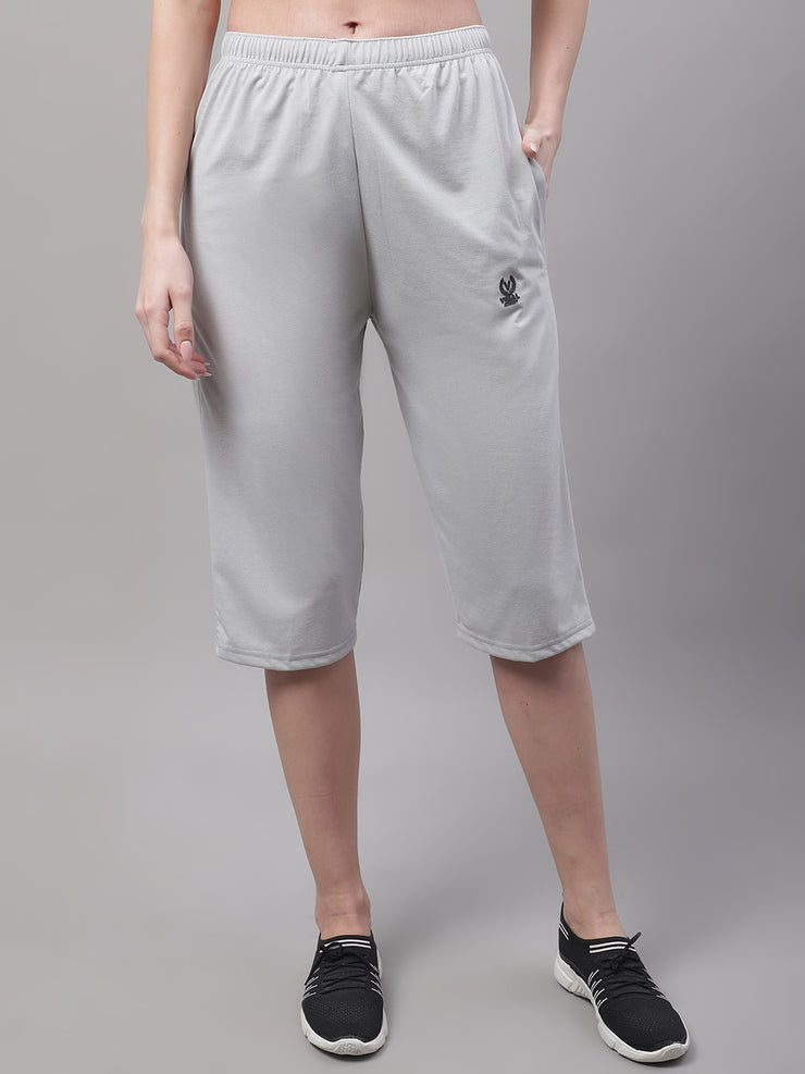 Mack Jonney Light Grey Regular fit Cotton Capri for Women