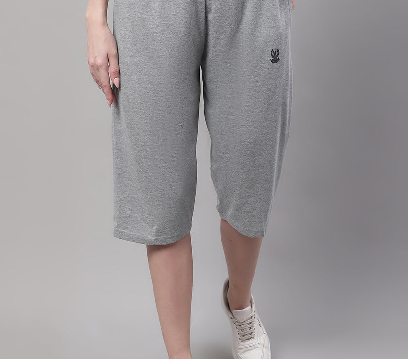 Mack Jonney Grey Melange Regular fit Cotton Capri for Women