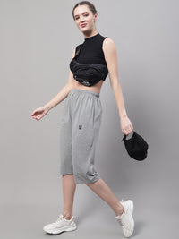 Mack Jonney Grey Melange Regular fit Cotton Capri for Women