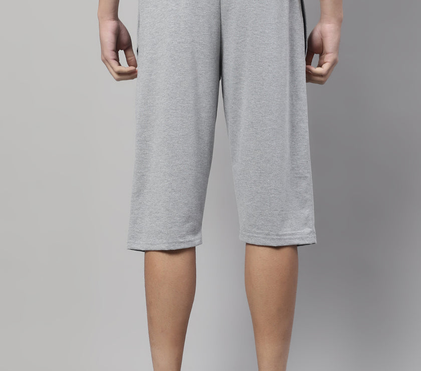 Mack Jonney Grey Melange Regular fit Cotton Capri for Men