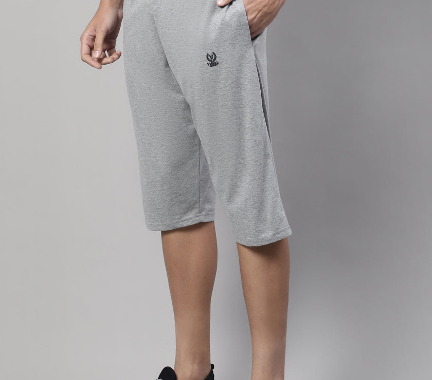 Mack Jonney Grey Melange Regular fit Cotton Capri for Men