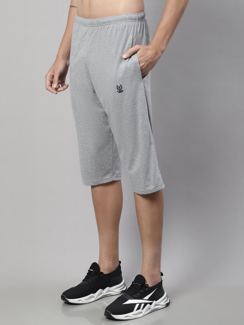 Mack Jonney Grey Melange Regular fit Cotton Capri for Men