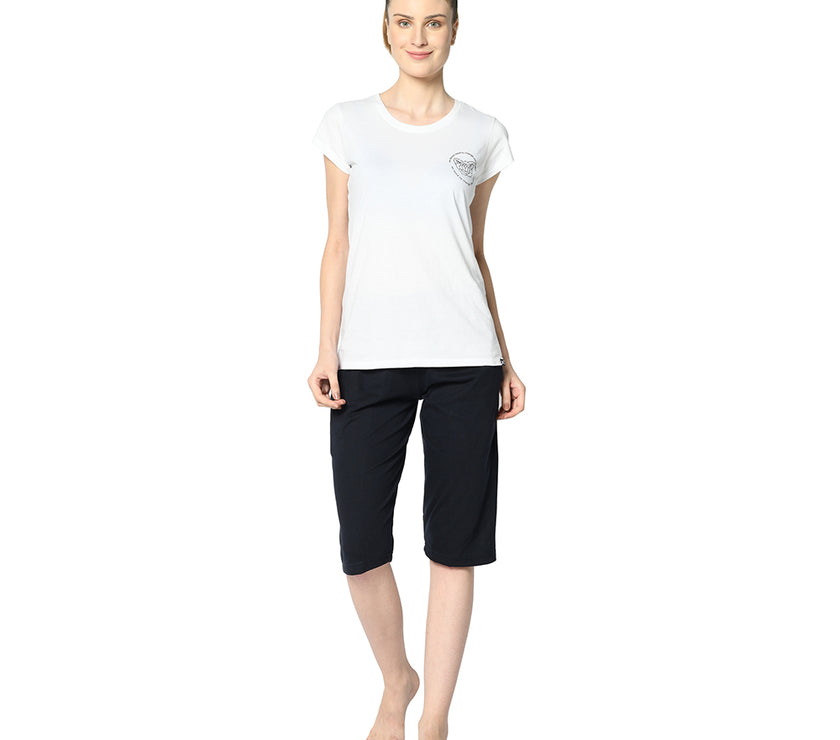Mack Jonney Blue 3/4th Capri For Women's