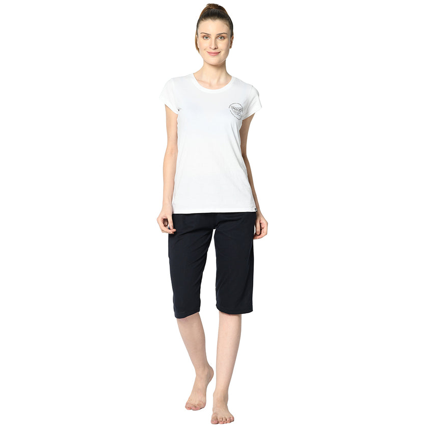 Mack Jonney Blue 3/4th Capri For Women's